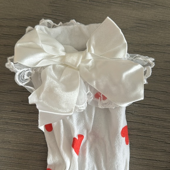 Adorable thigh high stocking with hearts, lace and ribbon. Size Small - Picture 2 of 5
